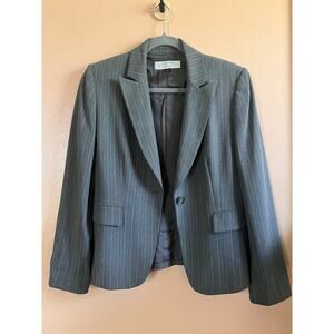Tahari Arthur S Levine Petite 8P Gray Pinstripe One Button Blazer Satin Lined